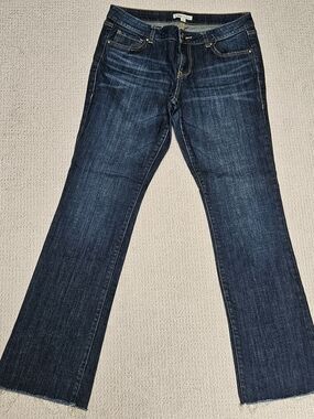 CAbi Dark Wash Raw Hem Flare Bootcut Jeans Size 10